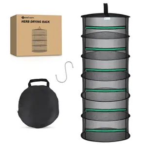 Yesker 6 Layer Herb Drying Rack Hanging Mesh Net Foldable Plant Drying Racks 24" Diameter with Green Zipper & Hook Dryer Hanging Rack for Herbs Seed Bud Fruit Clothes Grow Tent Closets Garden Outdoor fathersdaygift