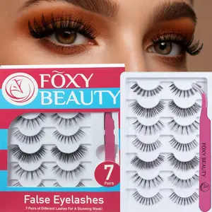 False Eyelashes - Lash Extension Kit 7 Pairs of Mixed Eyelashes with tweezers,Wispy & Natural & Manga Lashes,Fluffy Faux Mink Eyelash Extension Kit,Reusable,Featherlight MIX KIT