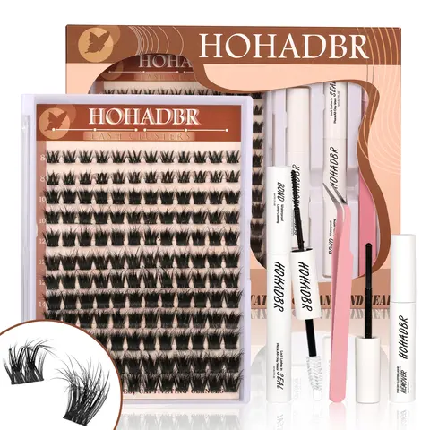 HOHADBR Upgraded DIY Friendly Cosmetic Fairy Lash Clusters Kit - Natural Wispy Invisible Band Manga Lashes, Bond and Seal, Easy Removal Eyelash Extension Kit