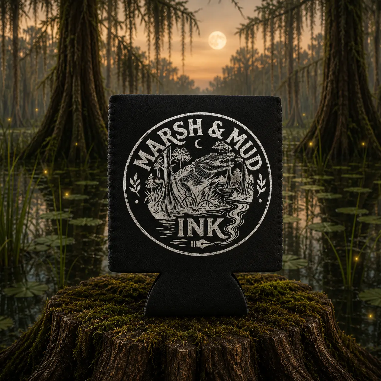 Marsh & Mud Ink Black Logo Koozie