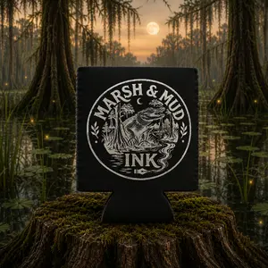 Marsh & Mud Ink Black Logo Koozie