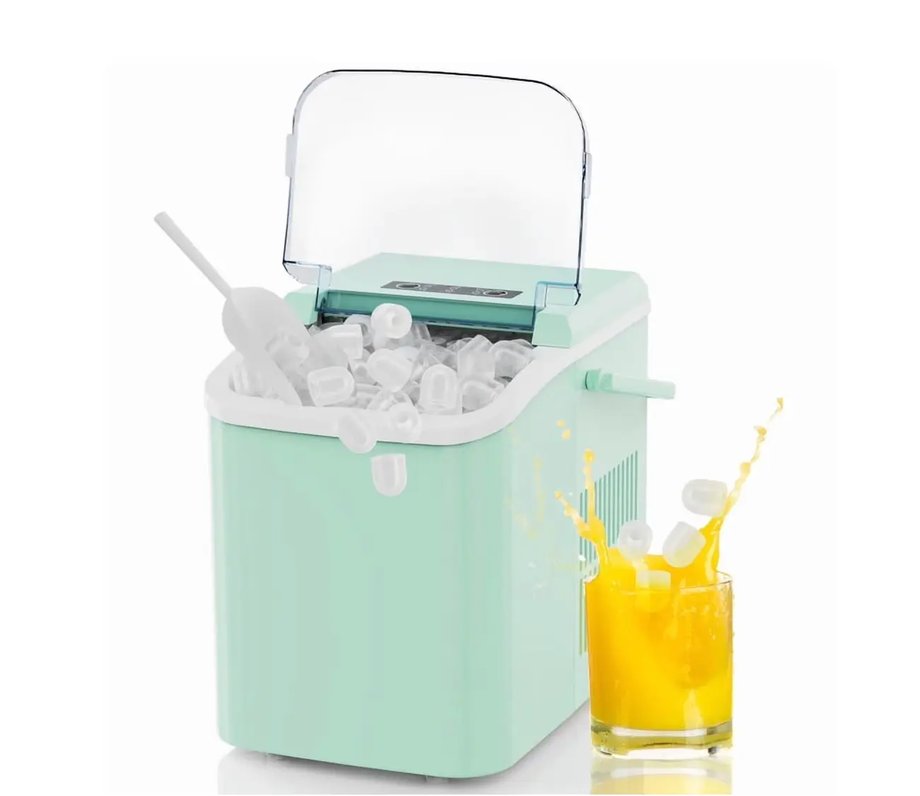 Countertop Ice Maker, 9 Bullet Ice Cubes in 6 Mins, 26lbs/24H, w/ Scoop & Basket, Green