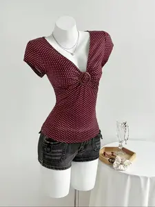 Fashion Women's New Summer Short Sleeve Slim-Fit T-Shirt, All over Print, Stylish and Elegant, Perfect for Daily Wear