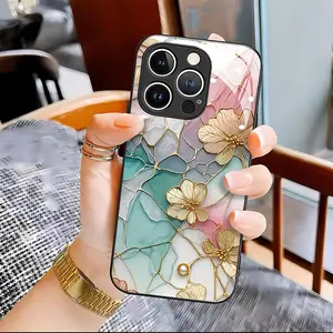 Retro gold thread flower Pattern hd Glass phone case applicable for iPhone 16ProMax 15 14 13 12 11 Plus cases fully wrapped edges drop resistant new style protective case urban sophisticated phone case high-end feel nic natalie reynolds mosnovo