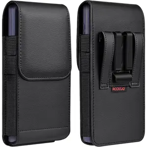 Leather Phone Holster with Strong Metal Belt Clip and Magnetic Closure Compatible with iPhone 16/15/14/13/12 Pro Max, Galaxy S25/S24/S23/S22 Plus & FE, L-Black