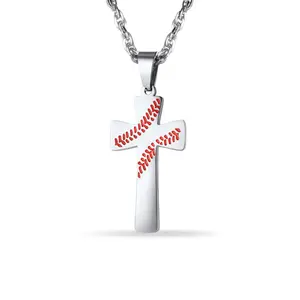 PROSTEEL Baseball Cross Pendant Necklace Stainless Steel Chain Necklaces Jewelry Unisex For Men Women with Gift Box