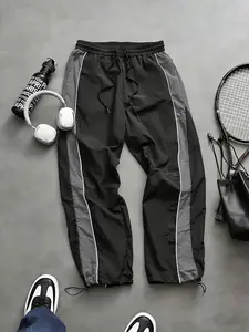 Striped Drawstring Joggers, Lightweight Quick-Dry Fabric, Adjustable Cuffs, Street Style for Young Trendsetters