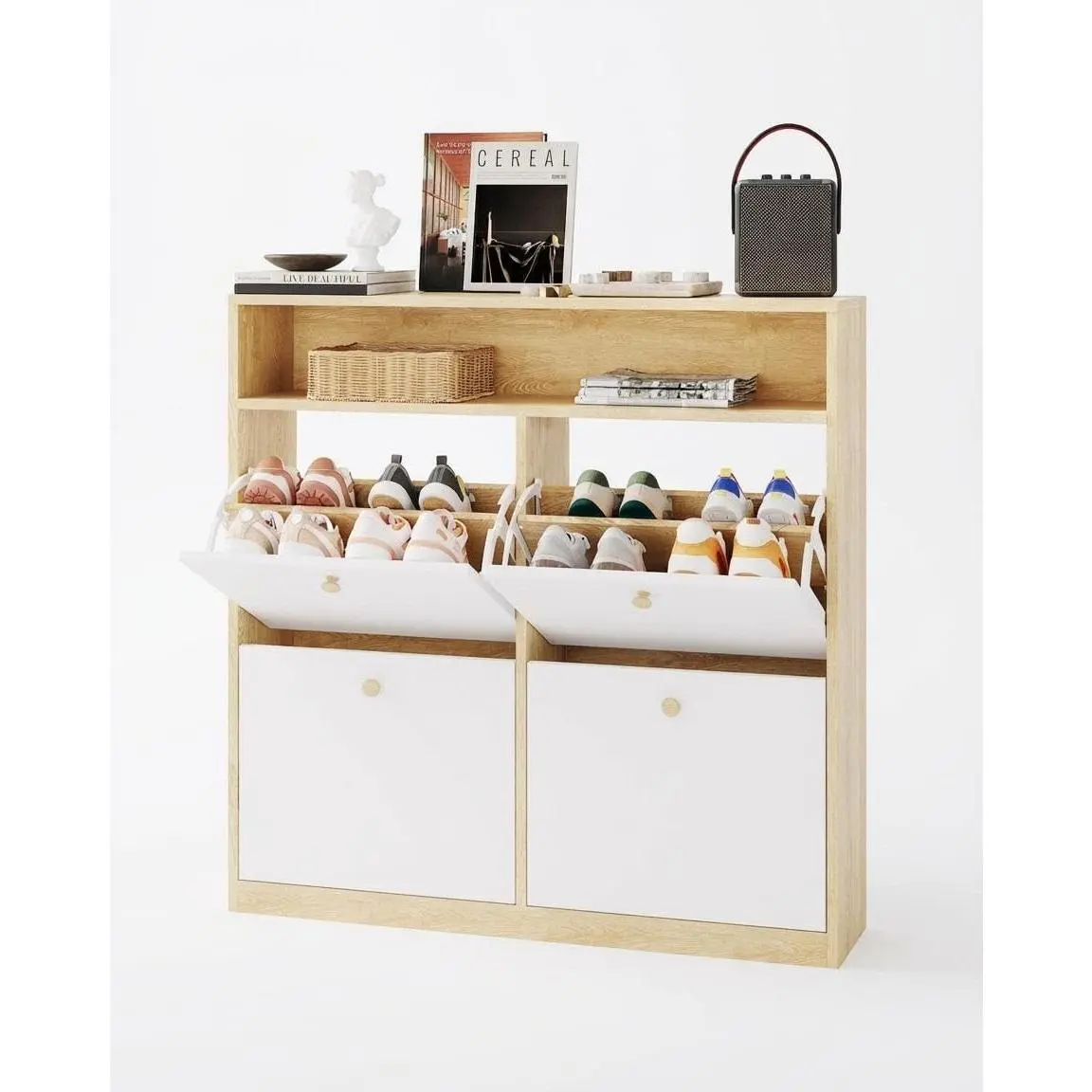 Gaomon Sturdy Durable MDF Board Freestanding Cabinet - Flip-Door Shoe Organizer with Racks, 100x24x100 cm Space-Saving Modern Furniture for Living Room, Entryway