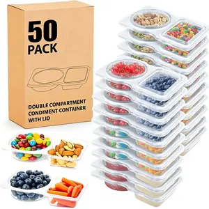 50Pcs BPA-Free Reusable Double-Compartment Snack Containers with Lids - Stackable, Portable Storage Containers for Portion Control Meal Prep, Travel, Camping Kitchen Essentials
