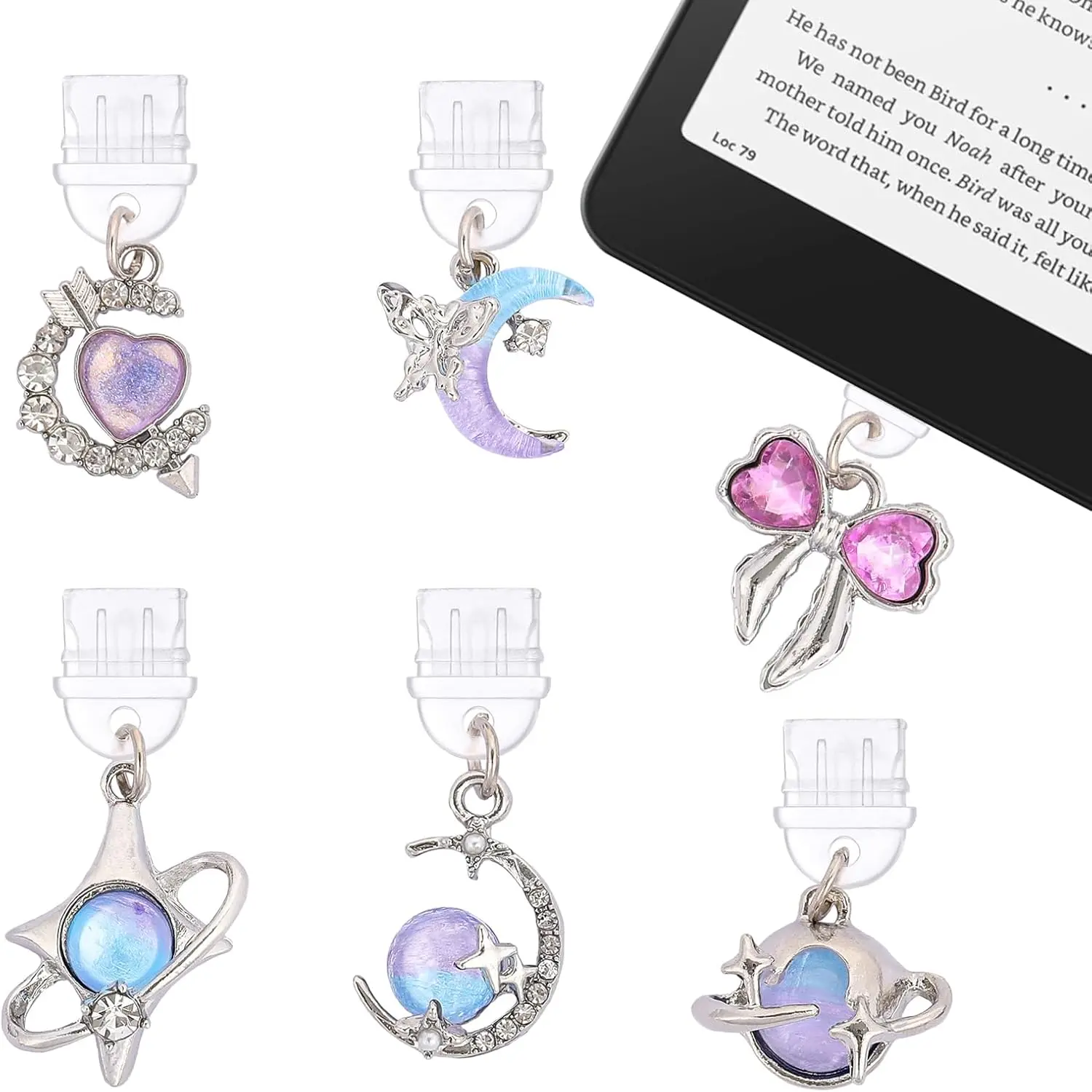 Y2K Dust Plug Charm - 6 count Fantasy Aesthetic Pendant Compatible with Kindle & Phone Type C/USB C Charger Port
