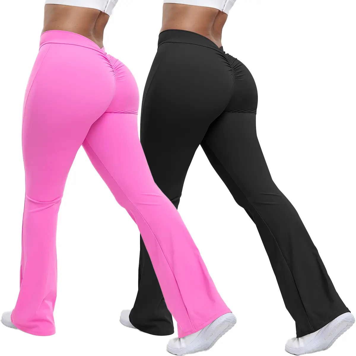 Kabuer Women's Solid Color V-shaped Butt Lifting Yoga Flared Pants Stretchy Fitness Sports Leggings for Adults All-season CrossPatterned Nylon Elastan