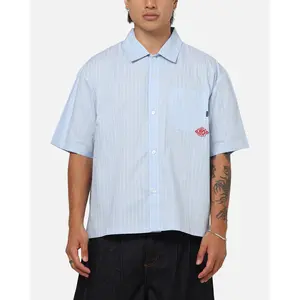 Carre Signature Rose Button Up Shirt Blue Pinstripe