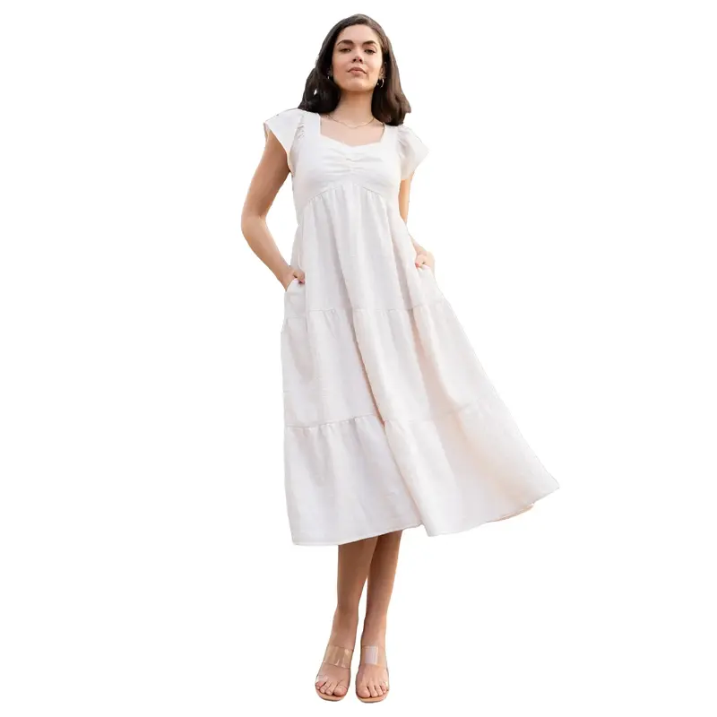 cream midi dress formal Mock neck midi dress cream | Trendy Dresses main image 1