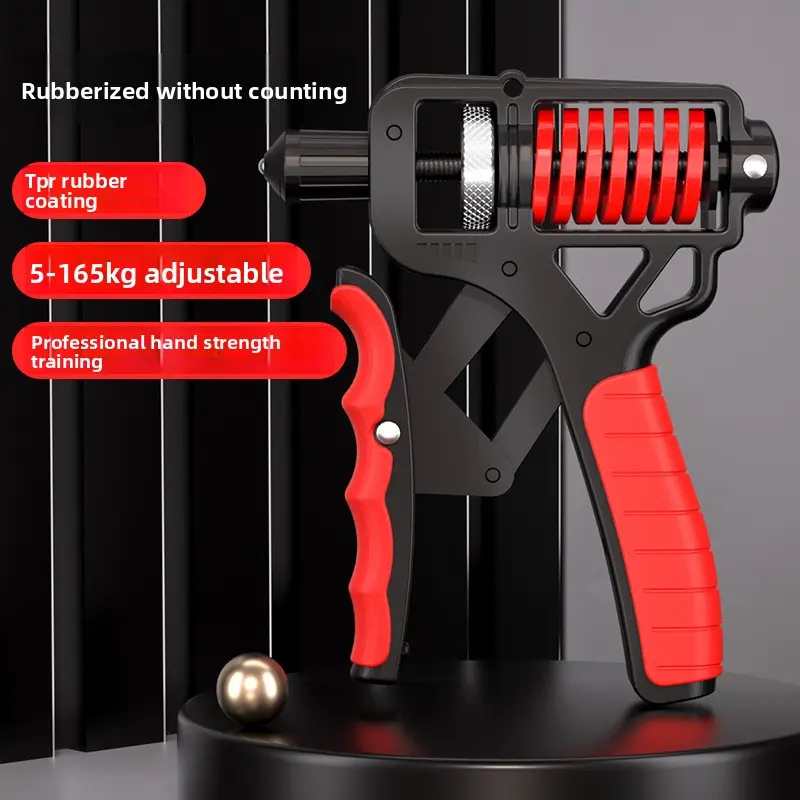 hand grip strengthener with red rubber coating