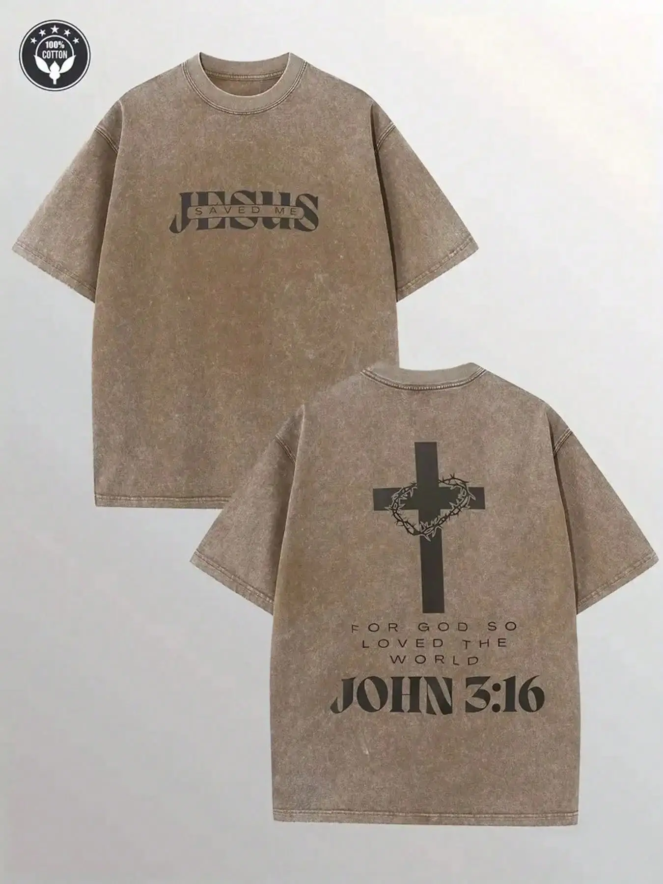 valentine shirts 1pc, 230G Double-Sided Washed Jesus Saved Me Printed T-Shirt, High-Quality Wax Printed Cotton Retro Fashion Brand T-Shirt, Suitable For Summer T-Shirts With A Certain Thickness, Holiday GiftRound Neck Cotton Women's T-Shirt