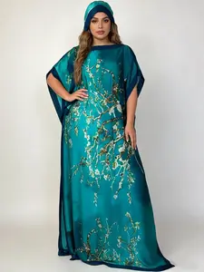 Multicolor Floral Batwing Sleeve Crew Neck Robe and Scarf Set for Women - Casual Boho Style Lightweight Fabric for Beach & Party Wear summer outfits 2 piece sets