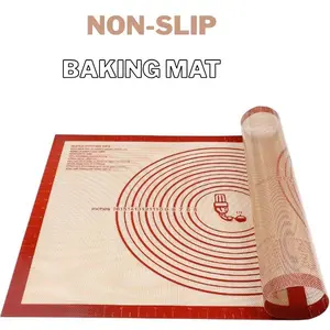 Non-slip Silicone Pastry Mat Extra Large with Measurements 28''By 20'' for Silicone Baking Mat, Counter, Dough Rolling, Oven Liner,Fondant/Pie Crust By Folksy  Red