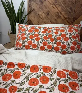 Pick Me Poppies Block Print Cotton Kantha Quilt Pick Me Poppies Block Print Cotton Kantha Quilt