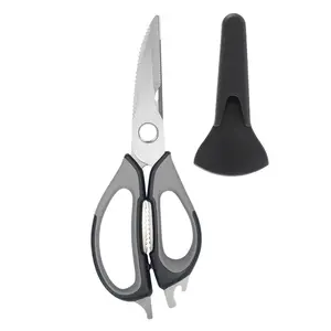 Farberware 4-in-1 Kitchen Scissors- Stainless Steel Kitchen Shears, Cooking Scissors for Cutting Meat, Chicken, Herbs and Produce with Blade Cover and Soft Grip Handles, White and Black