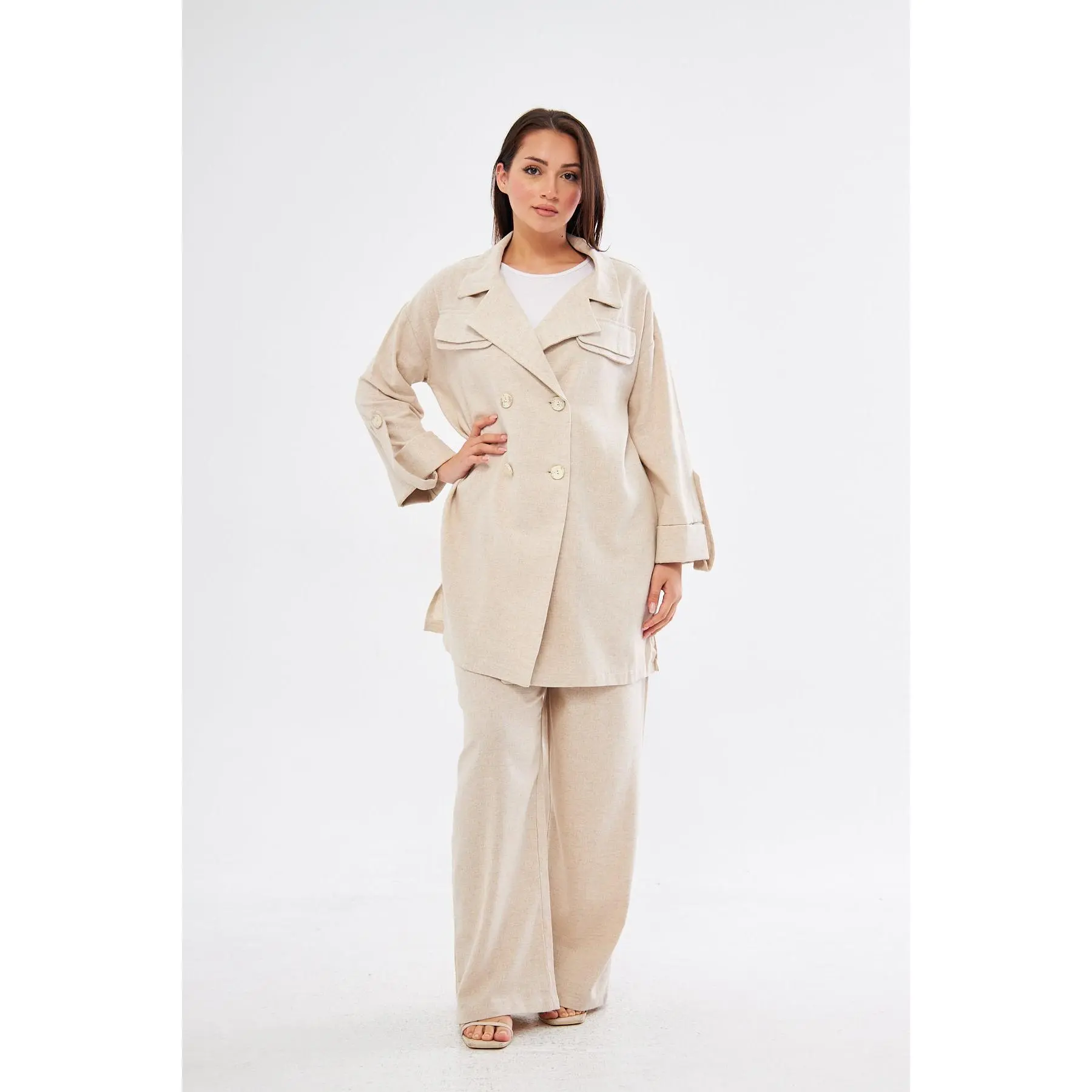 Sofia BizWear Blazer & Pants Set - Beige