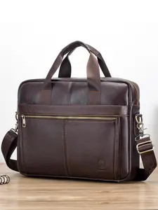 Men's Business Solid Color Briefcase Handbag, Fashionable Zipper Shoulder Bag for 15-inch Work & Daily Used, Casual Trendy Versatile High-quality Daily Commuting Bag