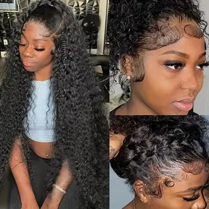 Pre Plucked Baby Hair Edges Synthetic Lace Front Wig Long Deep Curly Glueless High Ponytail Braided Wig For Black Women Heat Resistant Fiber