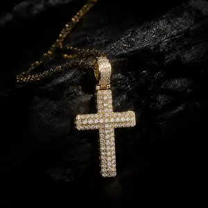 【AMKMAX】14K Gold Plated Iced Out Cross Necklace for Men - CZ Diamond Cross Pendant with 17.8in Gold Chain, Hip Hop Christian Jewelry Gift y2k accessories