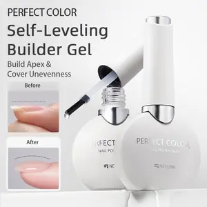 PERFECT COLOR Clear Builder Gel for Nail Polish - 0.41oz Self-Leveling Formula Strengthener, Long-Lasting Gel for Nail Extension & Soak Off, Transparent Base, Base Coat Nails