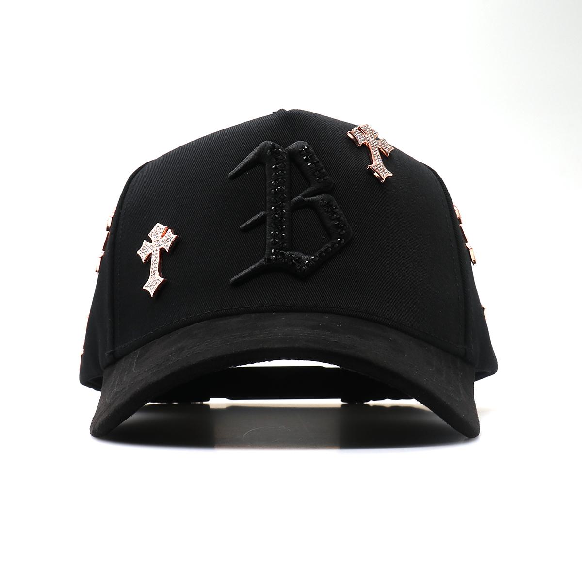 Black Streetwear Rhinestone Cross Snapback - Hip Hop Urban Style Adjustable Baseball Cap for Men Women