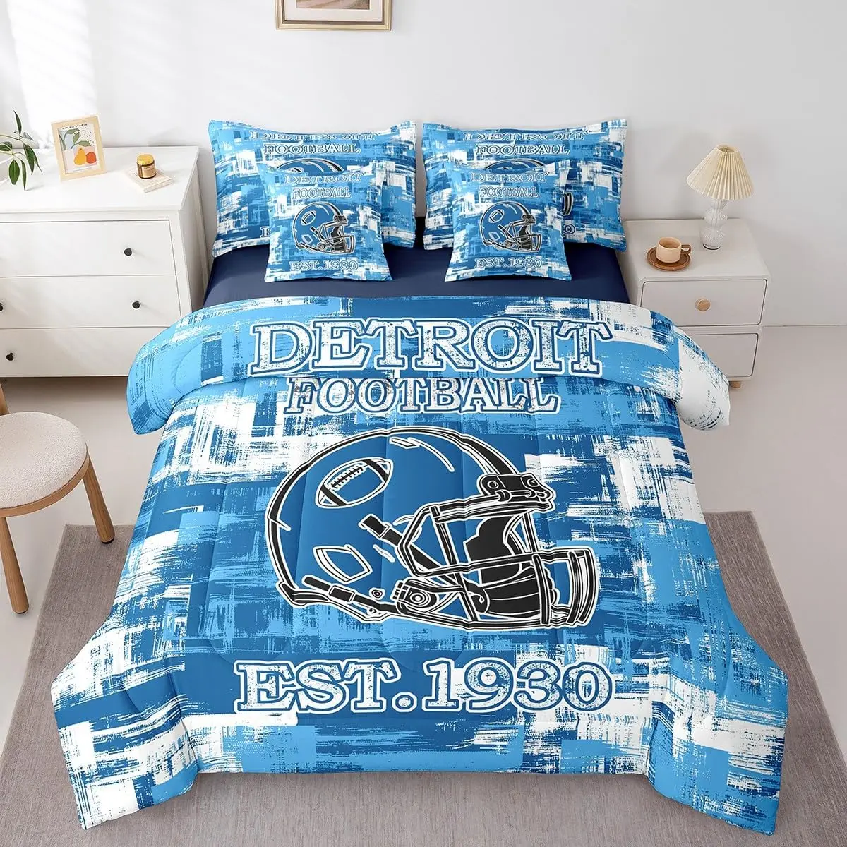 Football 7 Pieces Comforter Sets Rugby Sports Bedding Set Sports Theme Football City Bed in a Bag