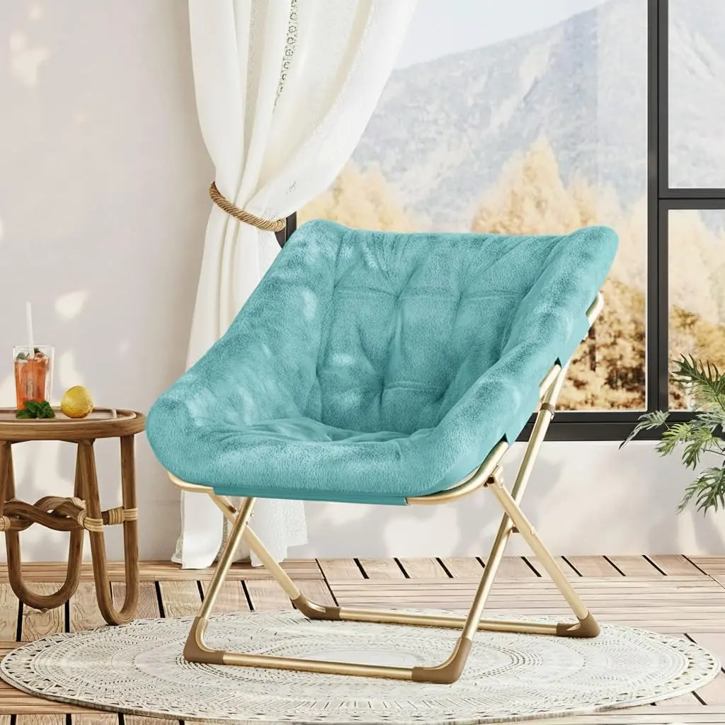 Soft Faux Fur Foldable Chair, Comfy Flexible Reading Lounge for Adults & Teens, Space-Saving Chair for Bedroom, Living Room & Dorm