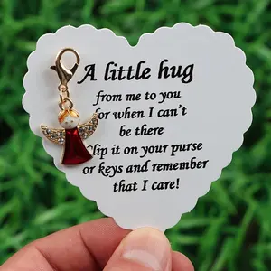 Little Hugging Card with Angel Design Keychain, 1 Count Cute Alloy Pendant Keychain with Lobster Clasp, Perfect Gift for Female Friends, Mothers, Besties, Bag Pendant Keychain