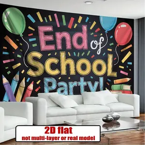 1PC,2D Flat Backdrop End of School Party Decorative Backdrop, Campus - themed Event Photo Background with Chalkboard - style Balloons, Colored Pencils and Books, Decoration for School Final - te
