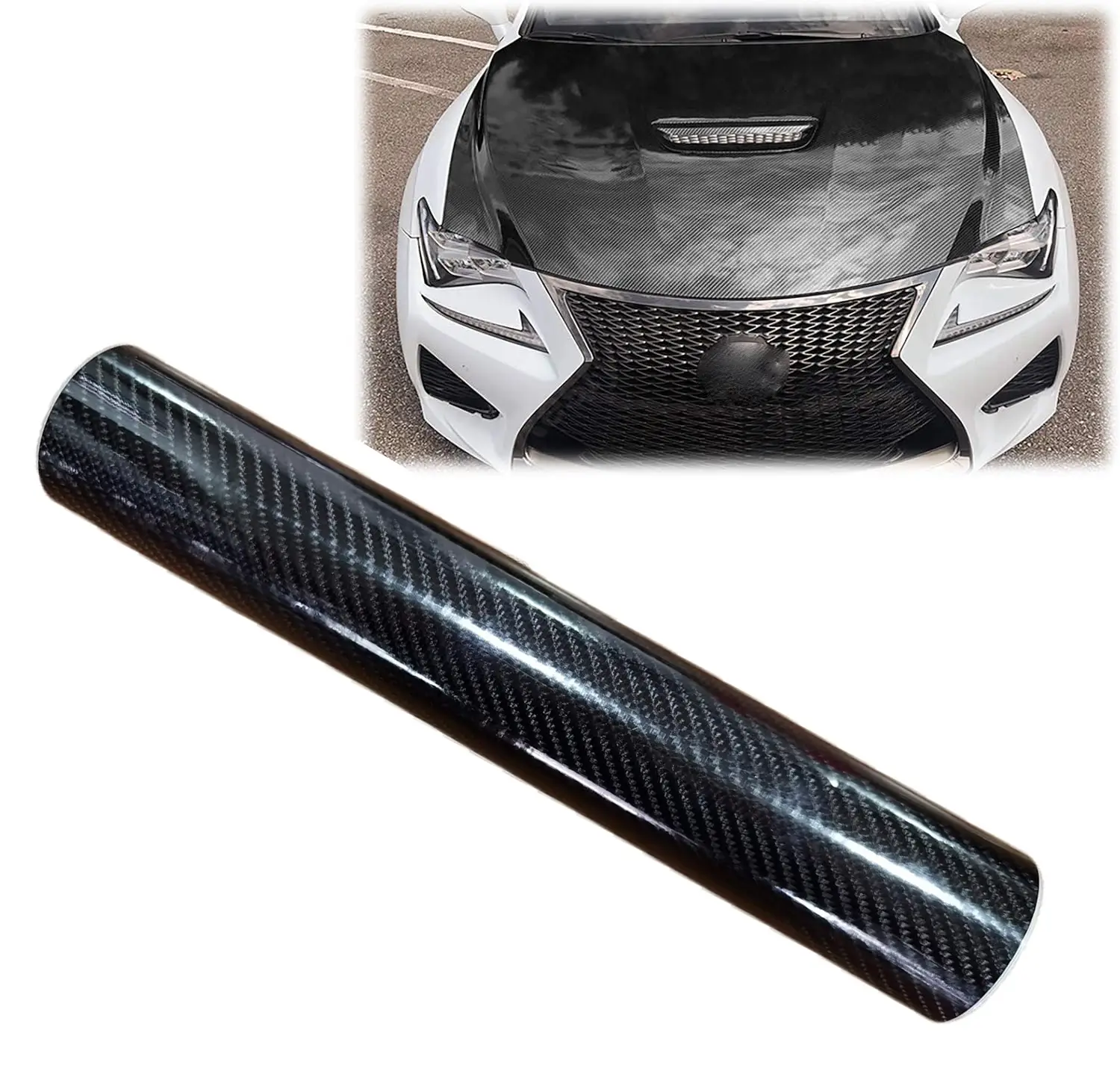 12In x 59In Carbon Fiber Vinyl Wraps Self Adhesive Film, High Gloss Black Carbon Fiber Car DIY Vinyl Wrap Sticker Wrap Roll With Air Release Technolog