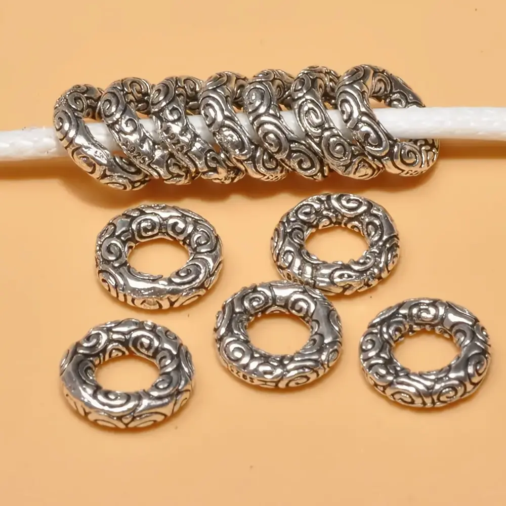 Silvery Alloy Large Hole Hand-Carved Spacer Beads - Loose Beads for DIY Enthusiasts' Bracelet, Necklace Decoration Items, Beading & Jewelry Making (30/50/70pcs Multiple Packs)