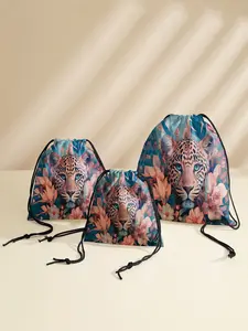 Leopard Print Drawstring Bag, Multi-Purpose Storage Bag, Portable Travel Dustproof Bag, Mommy Diaper Bag, Jewelry Cosmetic Gift Bag