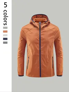 2026 Men's Solid Color Pocket Zip Up Jacket, Regular Fit Breathable Sun Protection Outerwear for Outdoor Activities, Casual Comfy Men's Sportswear for All Seasons