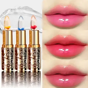Flower-Shaped Crystal Gel Lipstick, Heat-Activated Color Change, Moisturizing Non-Sticky Formula, 3 Shades, Long-Lasting Non-Fading Lip Gloss, Lip Balm