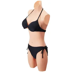 VEVOR Silicone Bodysuit, D-Cup Silicone Breastplate for Crossdressers, Realistic Silk Cotton-Filled Fake Boobs Breast Forms for Transgender Cosplay Drag Queen, Nude
