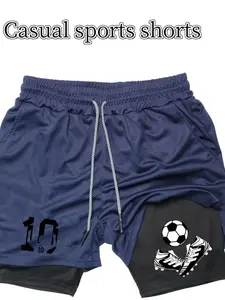 1pc Men's 2-in-1 Double Layer Shorts With Inner Pocket, High Stretch Solid Sports Shorts For Summer Gym Workout Training