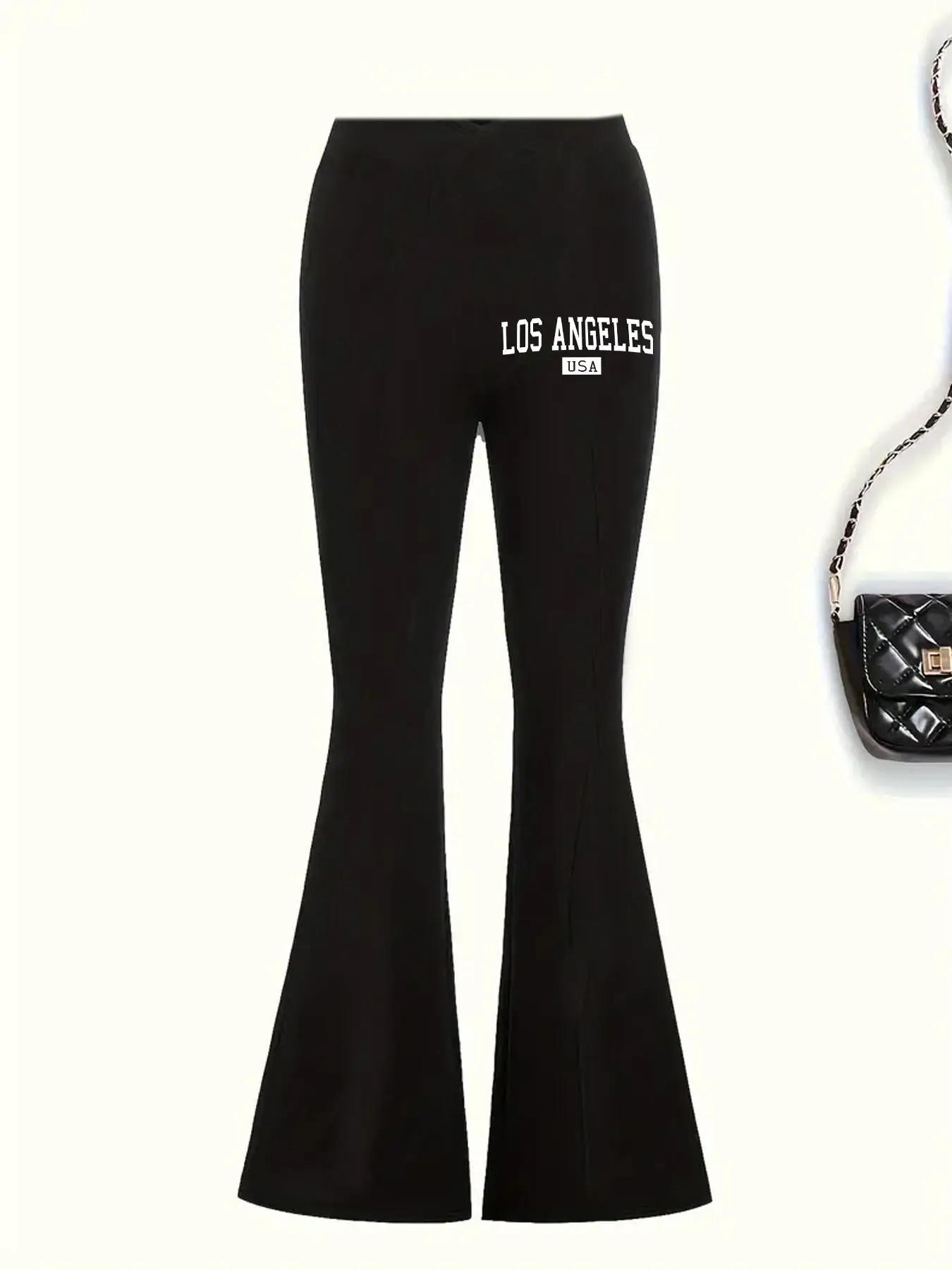 Girl's Letter Print Flare Leg Pants, Casual Comfy Bell Bottom Trousers for Daily Wear, Kids Bottoms for All Seasons