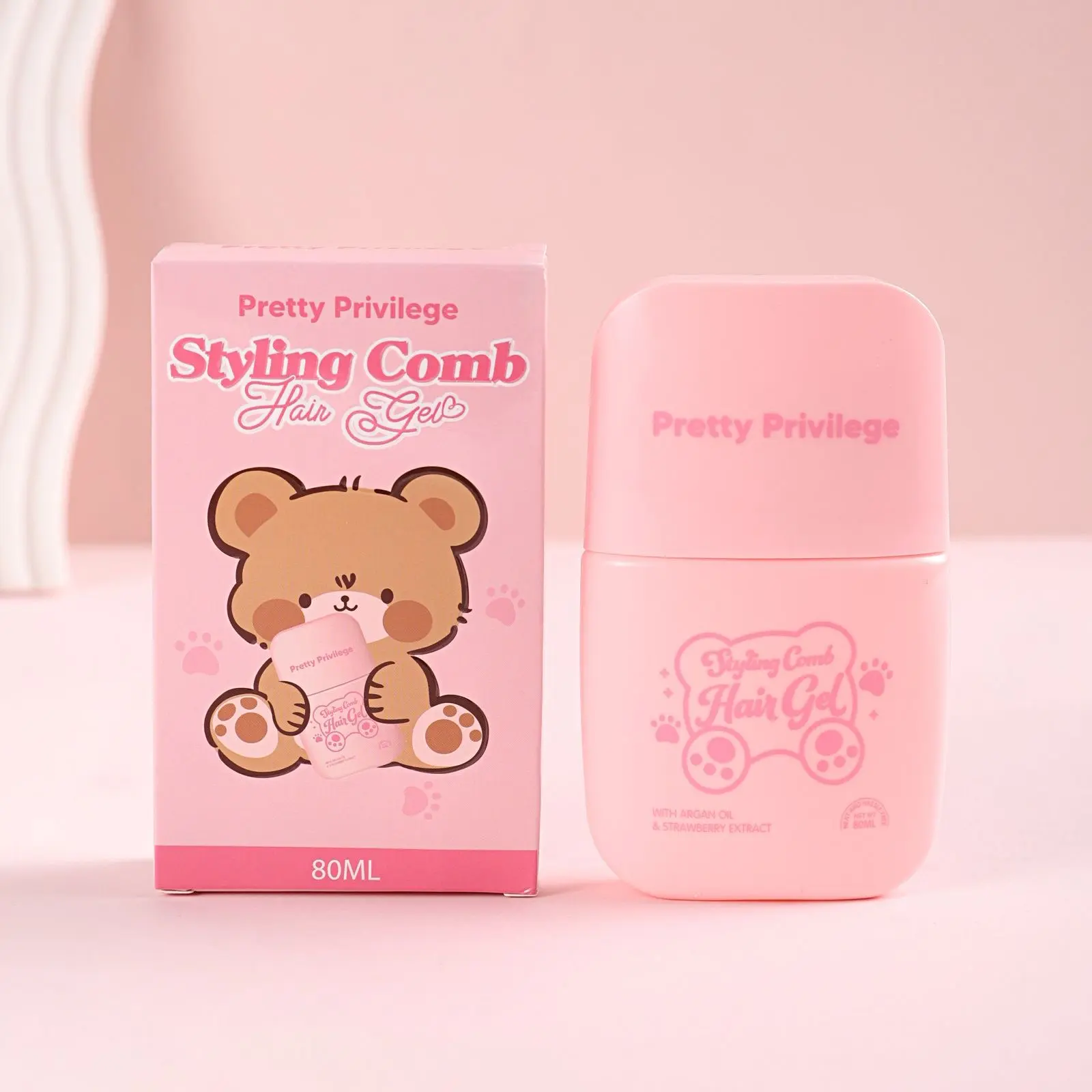 Pretty Privilege Styling Comb Hair Gel – Sleek Flyaway Tamer with Built-In Brush (80ML)