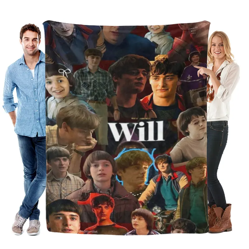 Stranger Things Will Byers Collage Themed Cozy Flannel Blanket - IP Style Soft Throw for Fan Spaces - Super Soft Plush Gifts for Stranger Things Fans & Nostalgic Decor Enthusiasts