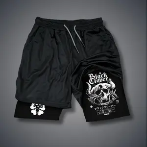 skull sympoli 80s 90s Double-Layer Sports Shorts Graphic Shorts Black Camo Streetwear Shorts Men Outfits Men Vacation Outfits Shorts