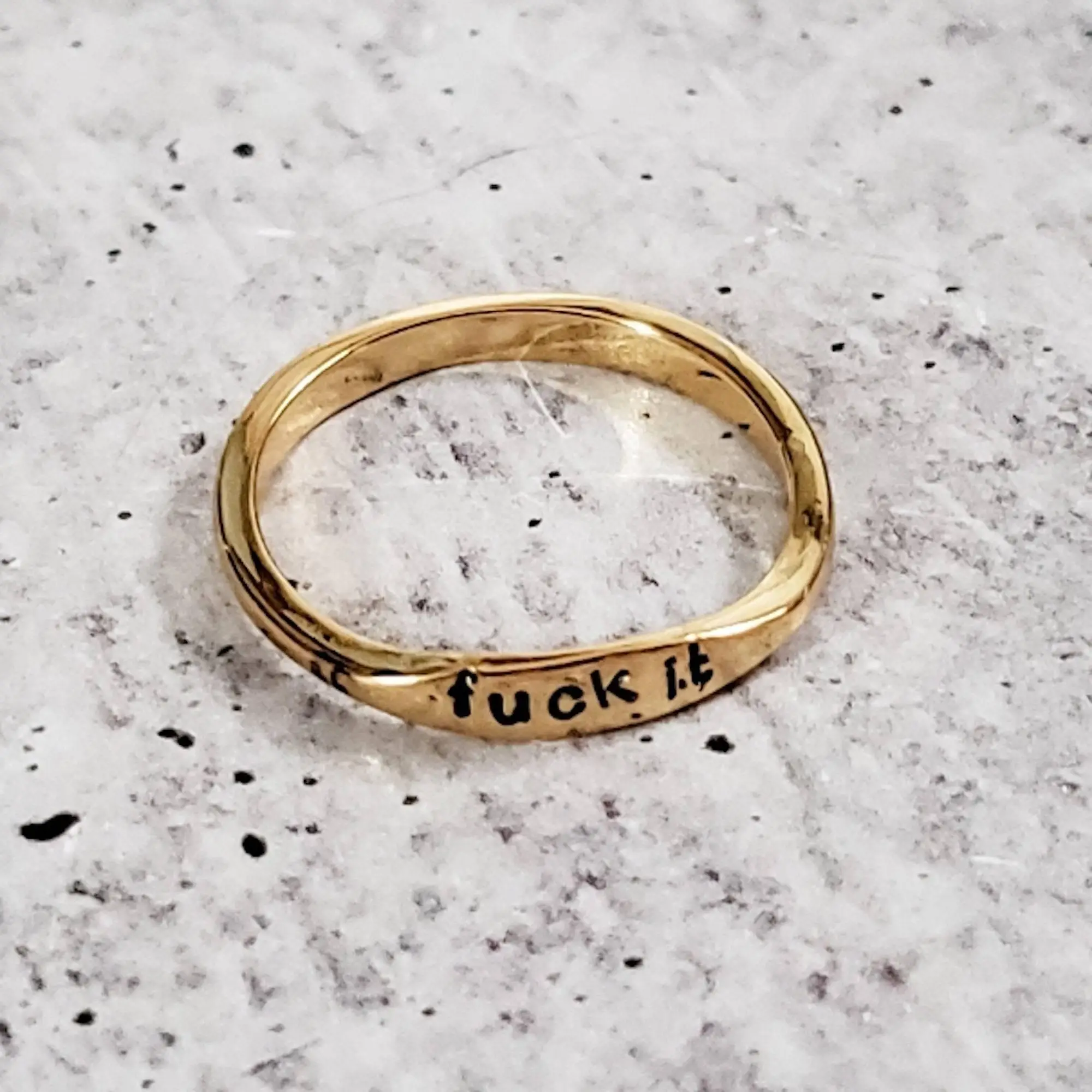FUCK IT Dainty Gold Plated Hand Stamped Ring