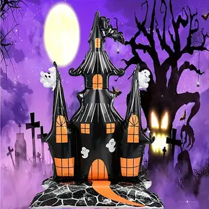 Christmas Castle Design Balloon without Balloon Pump, 1 Count Ghost Castle Balloon with Base, Aluminum Foil Balloon, Party Decoration Supplies