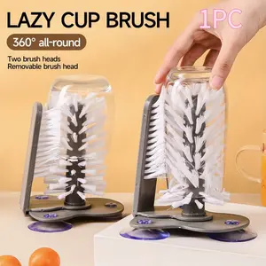 1PC 2 in 1 Cup Cleaner Bottle Brush with Suction Cup Glass Washer Sink Bottle Cleaning Brush Kitchen Gadget for Home Kitchen Cleaning Ideal Gift for Moms Coffee Lovers