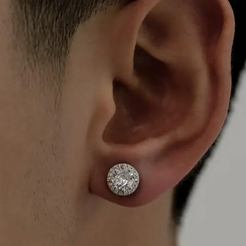 Men's Street Trend Rhinestone Decor Stud Earrings, Trendy Minimalist Stud Earrings, Chic Luxury Hip Hop Jewelry As Gift for Boyfriend, Trendy Fashionable Accessories