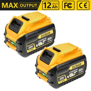 2-Pack 12000mAh High Capacity Battery Replacement for Dewalt 20V/60V MAX Lithium Ion Battery Compatible with DCB606 609 612 208 207 206 Cordless Power Tools