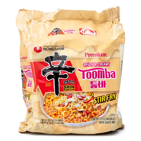 NONGSHIM Shin Ramyun Toomba, Spicy & Creamy Stir Fry Instant Noodles with Sauce Mix (4.83 oz x 4 Servings)